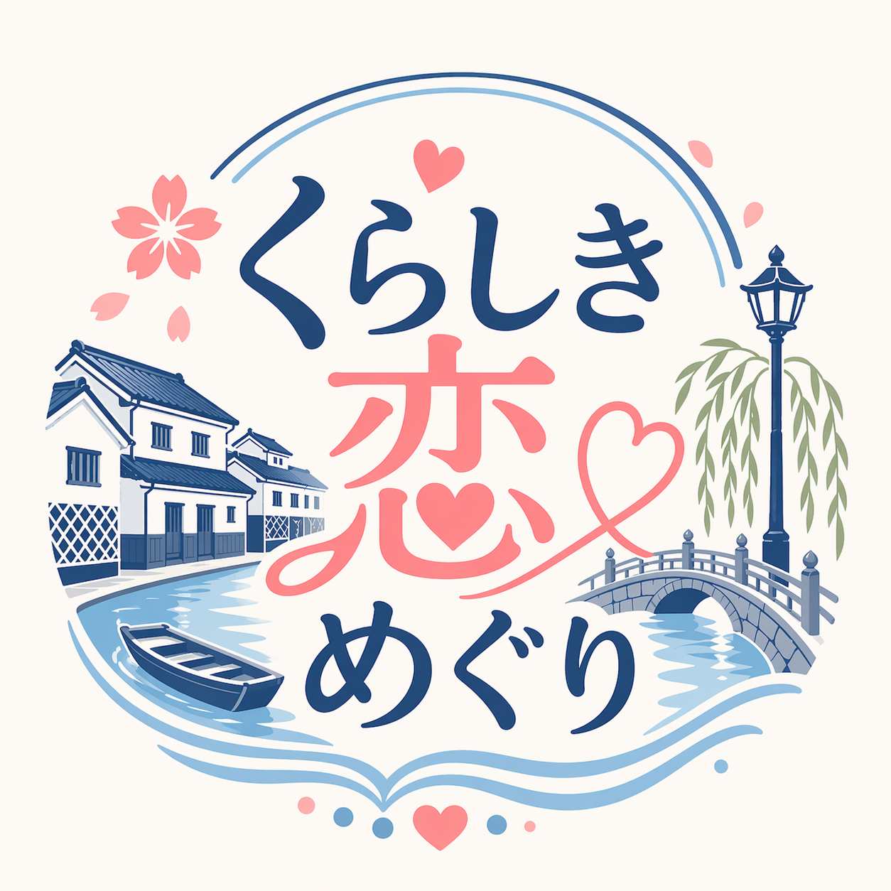 くらしき恋めぐり 倉敷の街並みと川舟を描いたロゴ